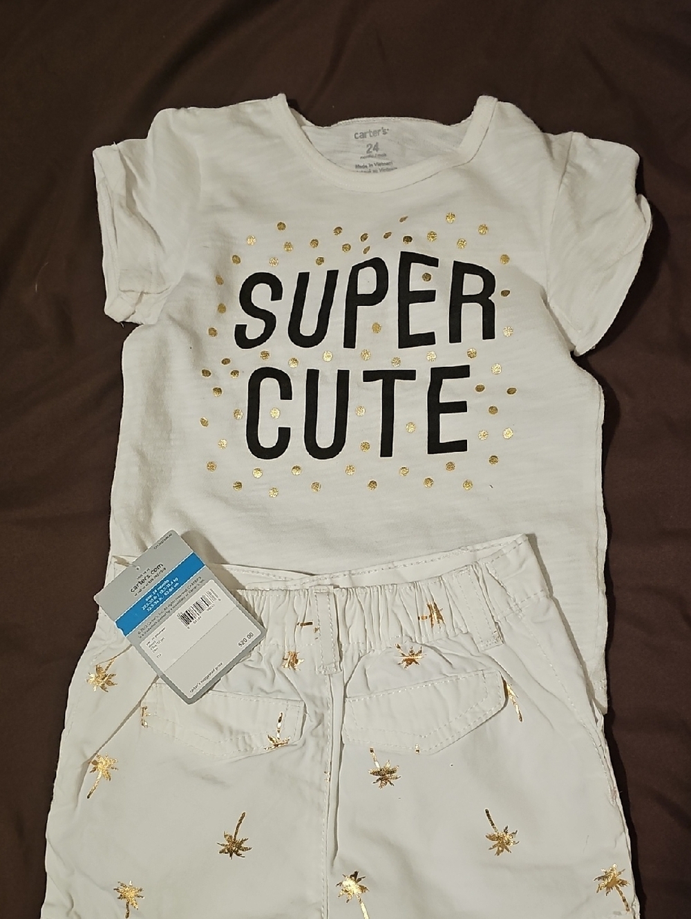 Carter's White Short Sleeve Tee with Gold Dot Accents